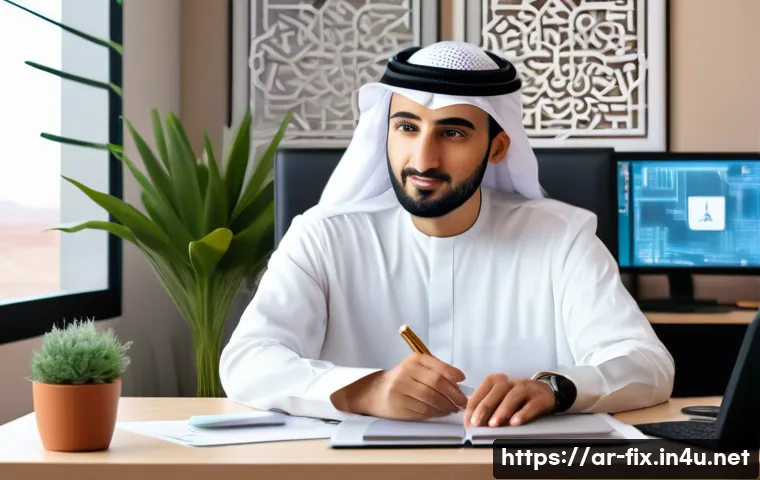 컴퓨터 메모리 오류 테스트 방법 - A detailed digital illustration showing a professional Arab man in his 30s, wearing a traditional wh...