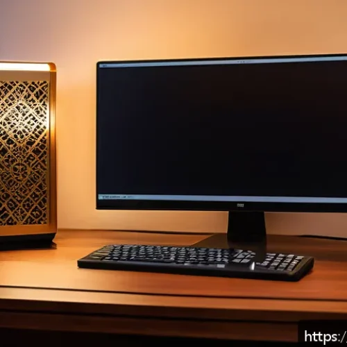 데스크탑이 자꾸 재부팅되는 원인과 해결법 - A detailed close-up scene of a modern computer setup in a typical Arab home office, featuring a high...